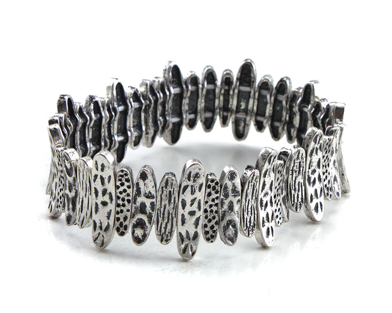 Textured Silver Rectangles Stretch Bracelet