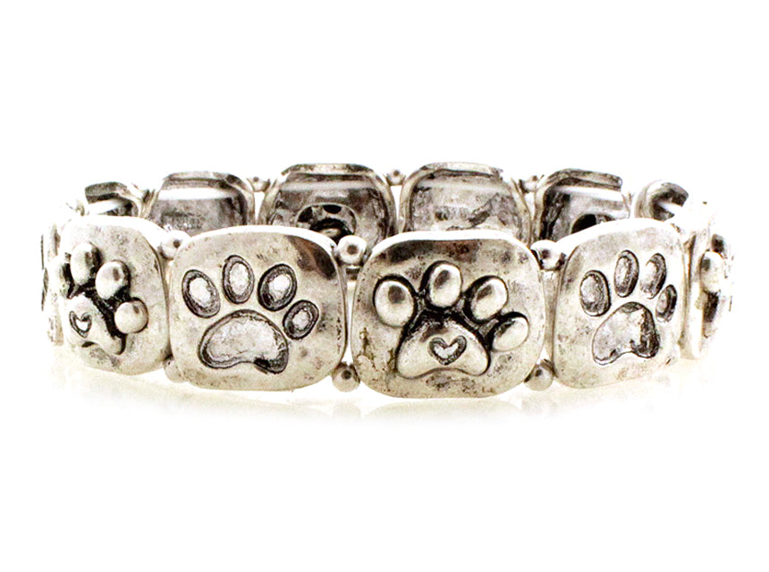Paw Prints Stretch Bracelet - Silver