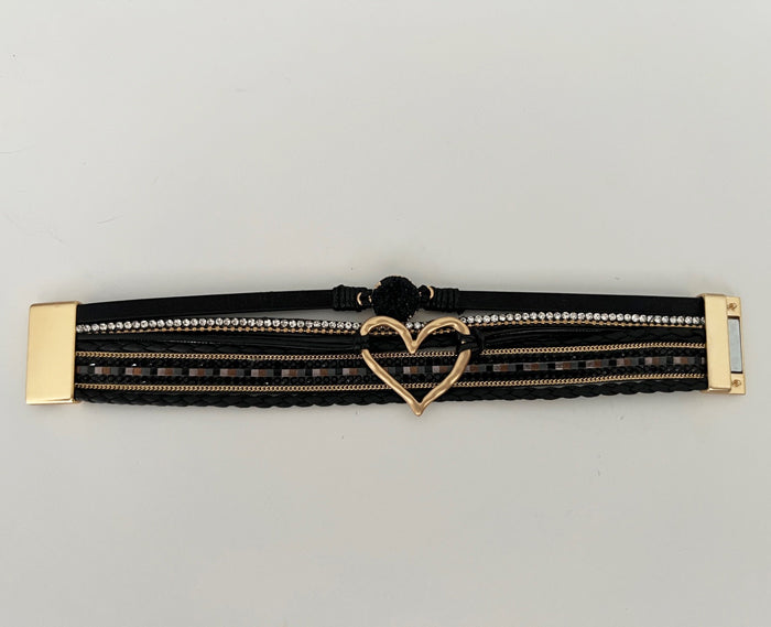 Hammered Metal Heart w/ Round Stone Bracelet