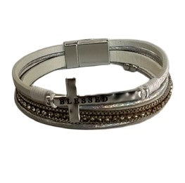 Hammered Cross w/ "Blessed" Four Strands Bracelets