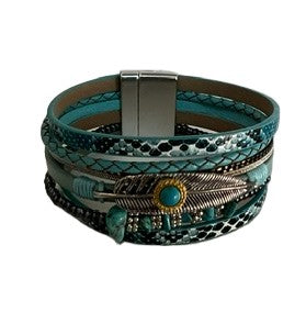 Metal Feather w/ Stones Six Strands Bracelet