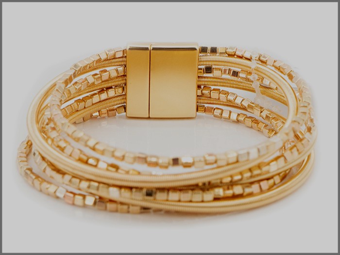Seven Strand w/ Many Beads Gold Bracelet - Mag Clasp