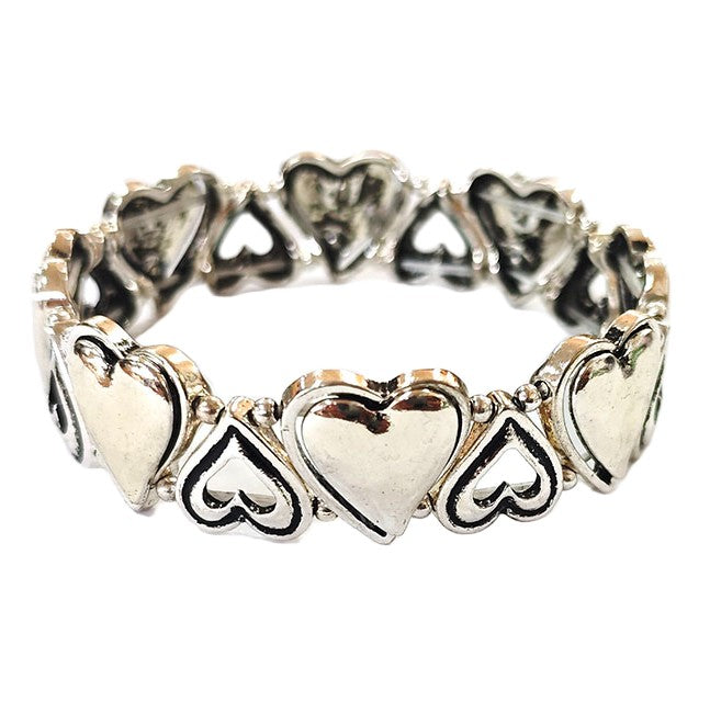 Large Hearts Stretch Bracelet - Silver