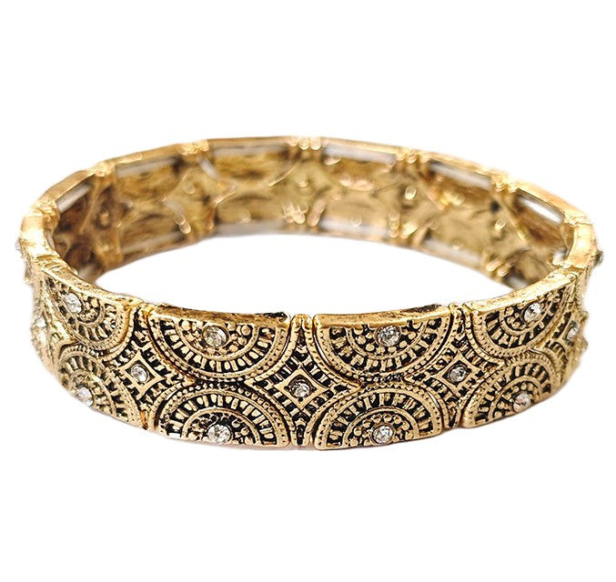 Segmented Half Circles Stretch Bracelet - Gold