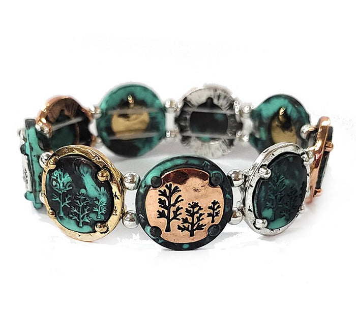Trees On Circles Stretch Multipatina Bracelet