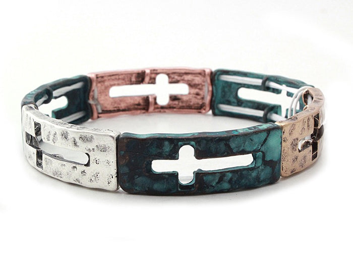 Cutout Cross Multipatina Stretch Bracelet