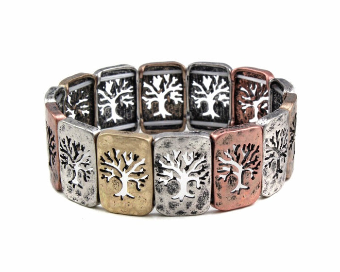 Cutout Trees - Rectangles - Multicolor Stretch Bracelet