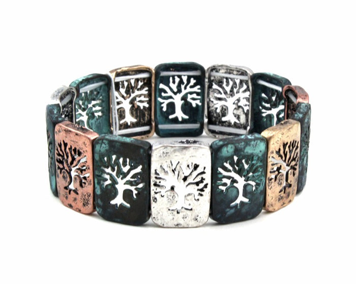 Cutout Trees - Rectangles - Multipatina Stretch Bracelet