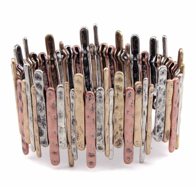 Long Textured Multicolor Rectangles Stretch Bracelet
