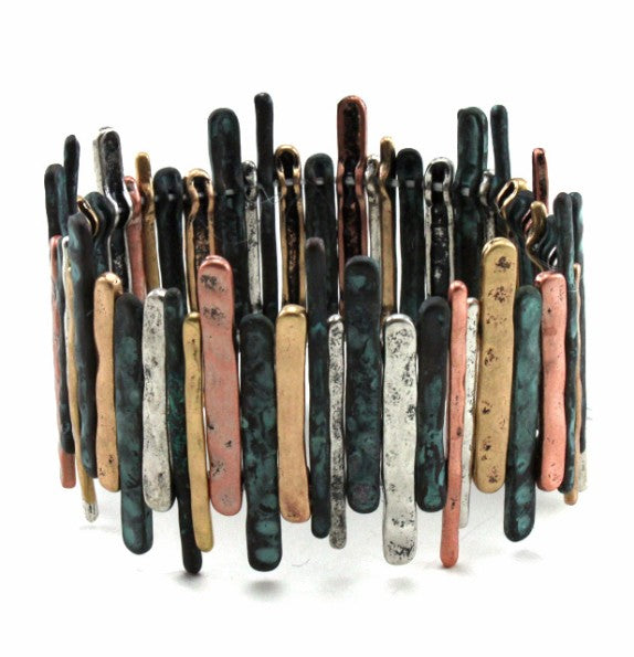 Long Textured Multipatina Rectangles Stretch Bracelet