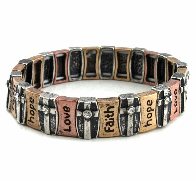 Love/Faith/Hope Cross Rectangles Multi Stretch Bracelet