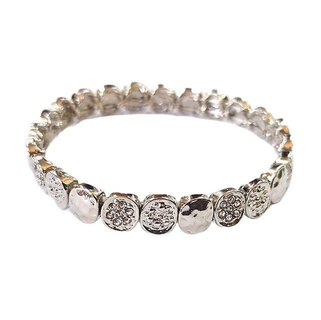 Small Textured Circles Stretch Bracelet - Silver