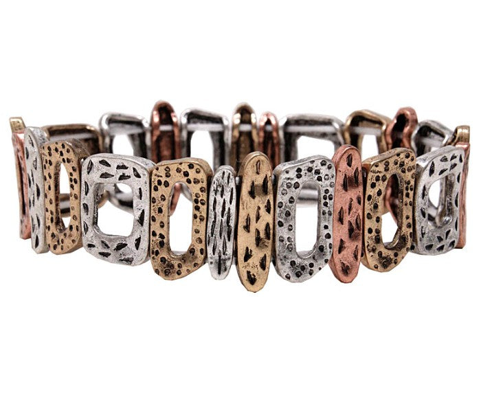 Cutout Design Rectangles - Multicolor - Metal Stretch Bracelet