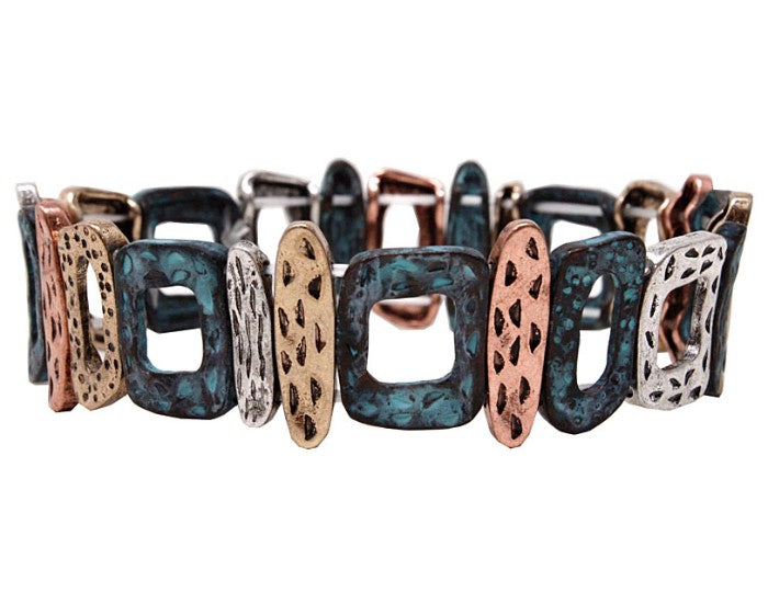 Cutout Design Rectangles - Multipatina - Metal Stretch Bracelet