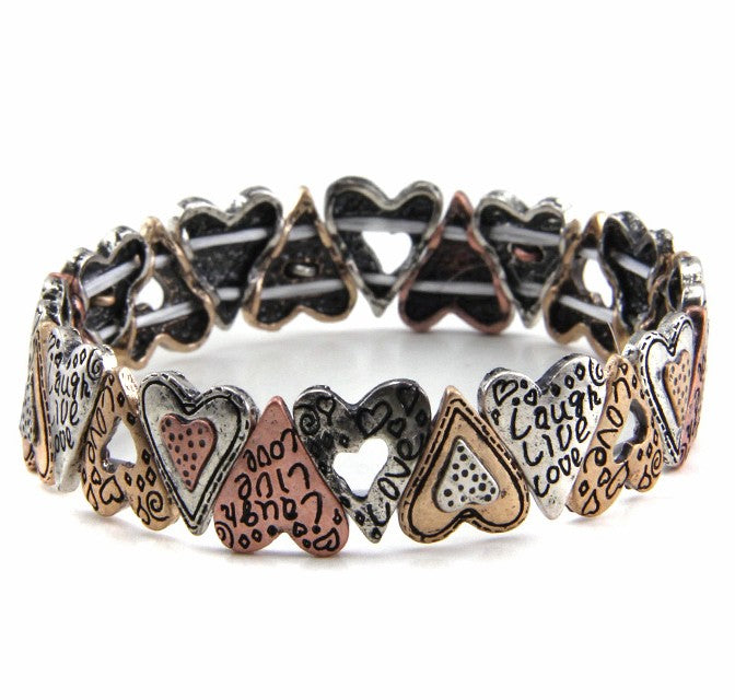 Inspirational Hearts - Multicolor - Metal Stretch Bracelet