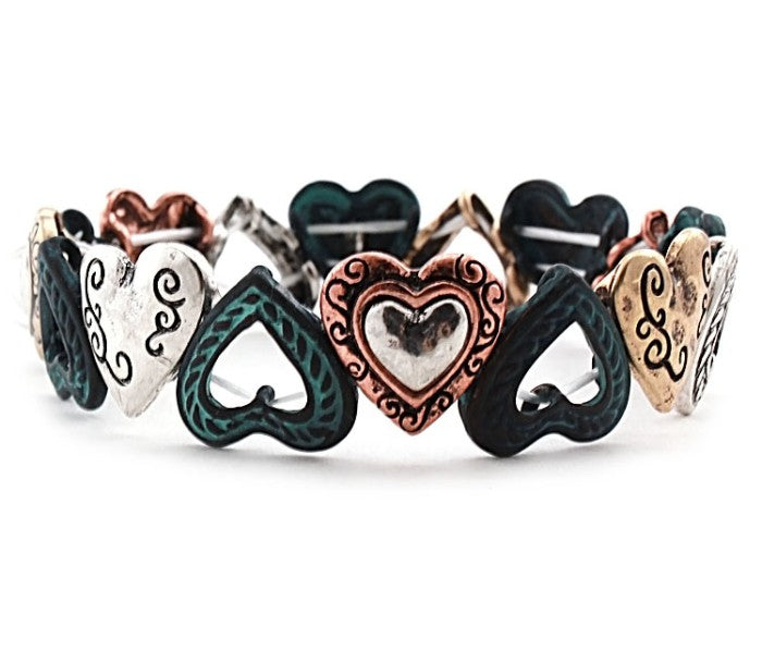 Design Hearts - Multipatina - Metal Stretch Bracelet