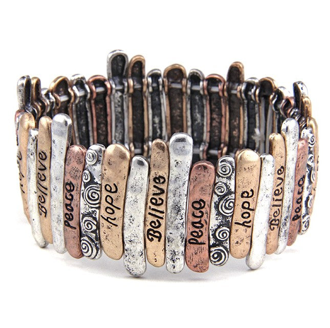 Hope, Believe, Peace Stretch Multicolor Bracelet