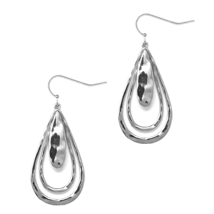 Triple Layer Teardrop Silver Earrings