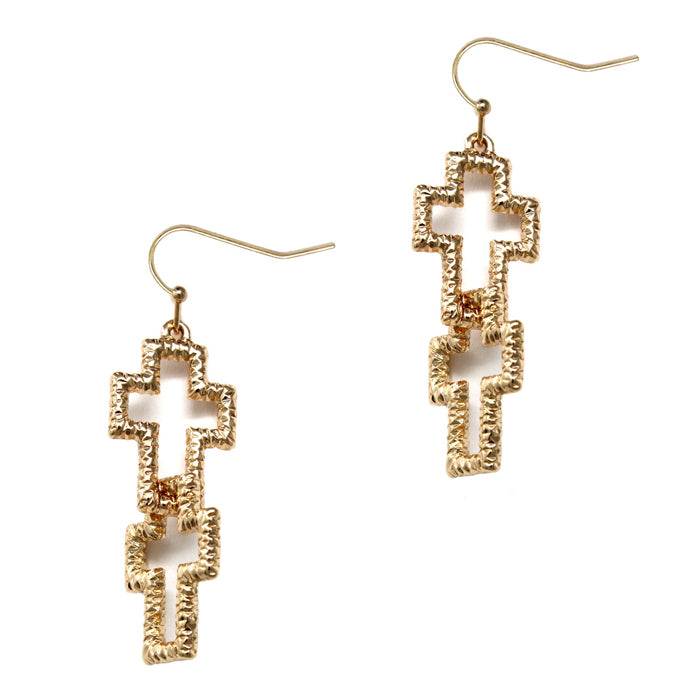 Duo Cross Linked Hanging Gold Earrings