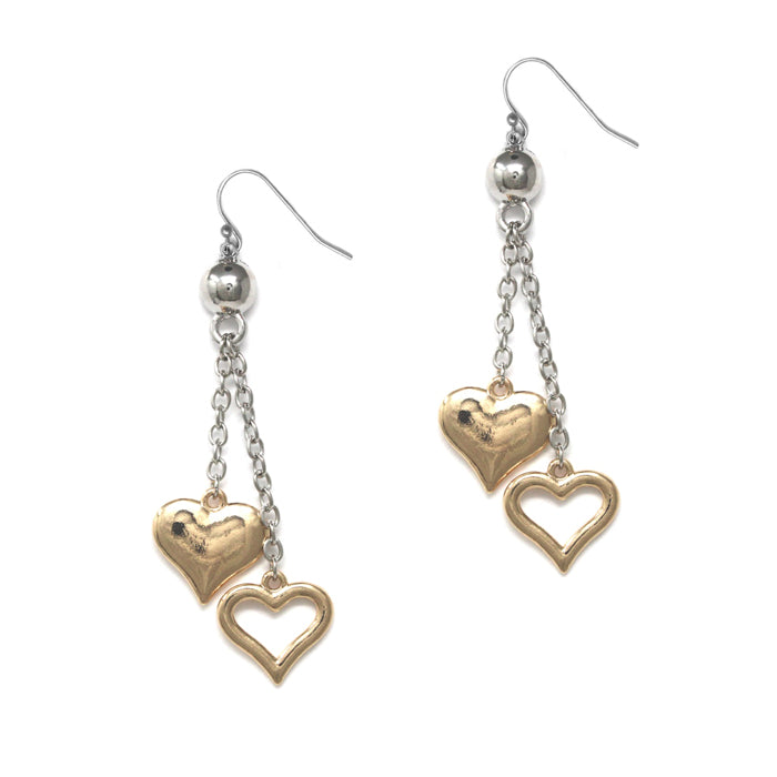 Chain Drop Duo Heart Silver/Gold Earrings