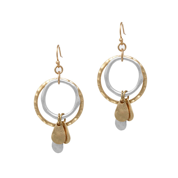 Double Circles w/ Teardrop Dangles Multicolor Earrings