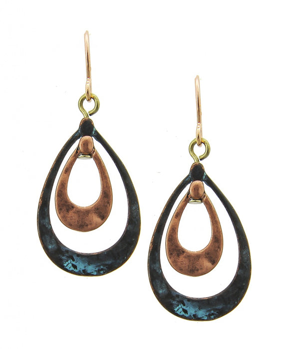 Double Tear Drops Earrings - Patina
