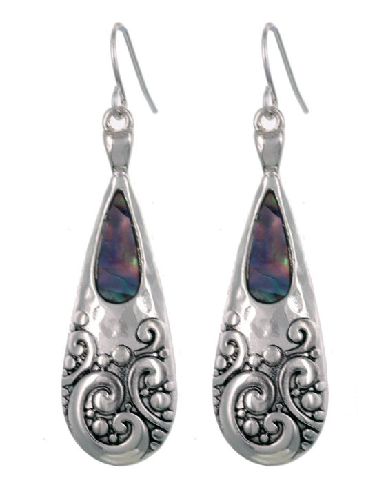Ornate Teardrop - Abalone Stone Earrings
