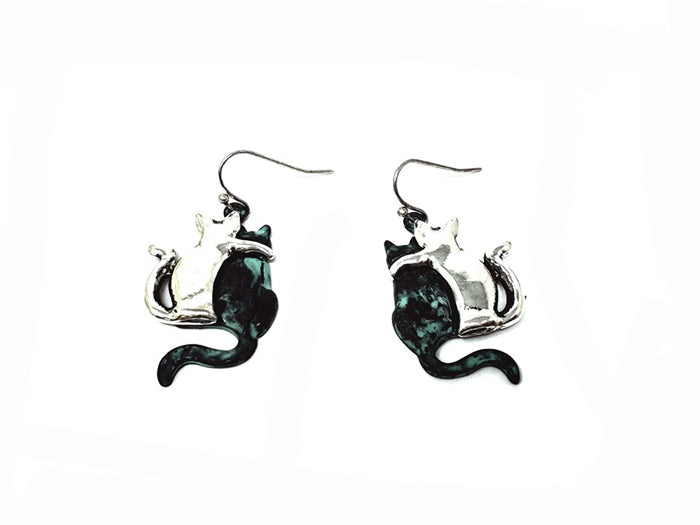 Cats Hugging Earrings - Patina