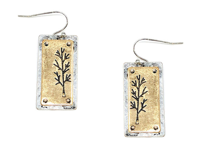 Rectangle Tree Earring - Silver