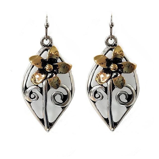Oval Flower Silver Earring