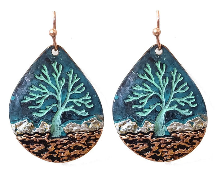 Tree Of Life Teardrop - Patina - Earrings