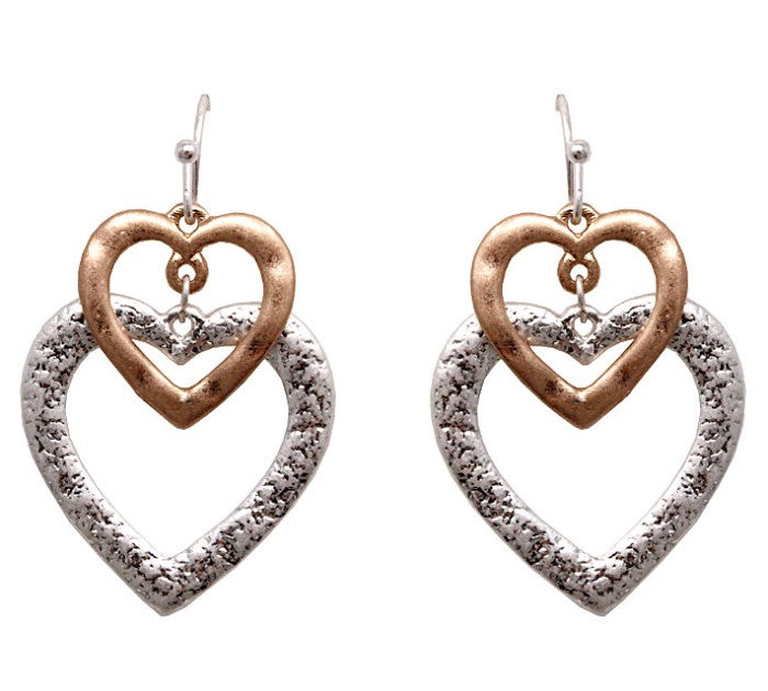 Double Hearts - Silver & Gold Earrings