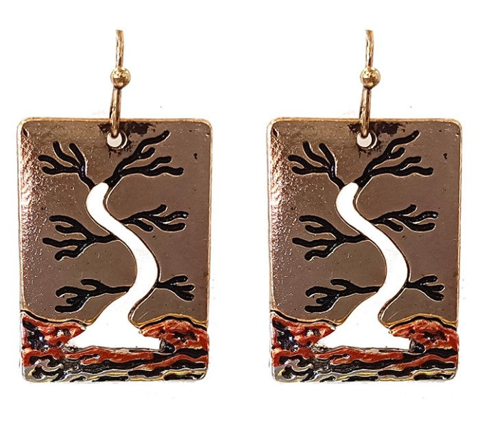 Tree Of Life Cutout Rectangle - Gold - Earrings