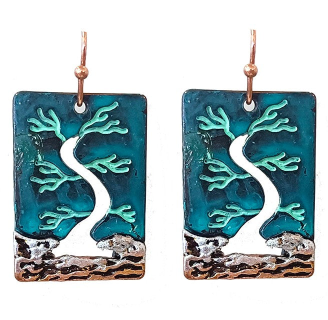 Tree Of Life Cutout Rectangle - Patina - Earrings