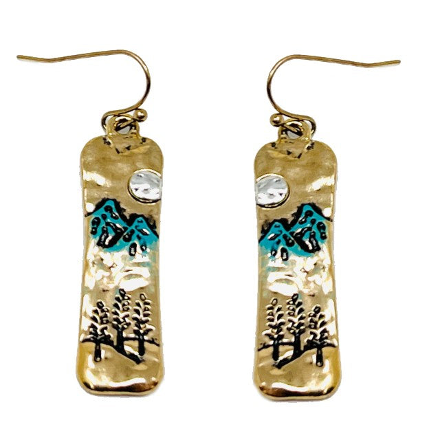 Mountain Scene - Gold & Patina - Earrings