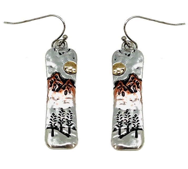Mountain Scene - Silver & Copper - Earrings