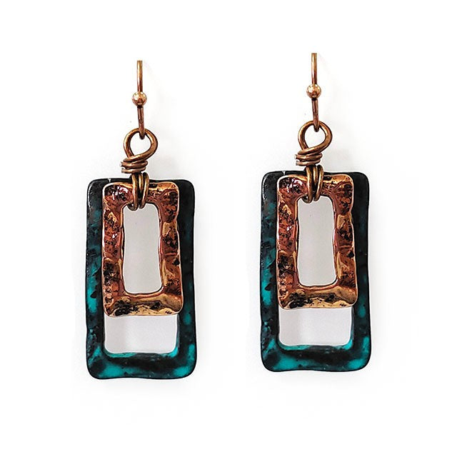 Double Rectangles - Patina & Copper - Earrings