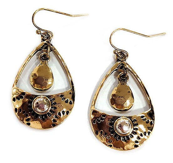Cutout Teardrop w/ Dangle - Gold & Silver - Earrings