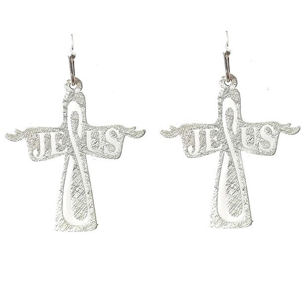 Jesus Cutout Cross - Silver - Earrings