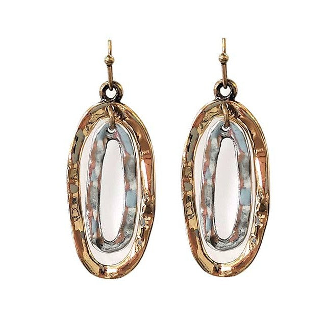 Double Hammered Ovals - Gold & Silver Earrings