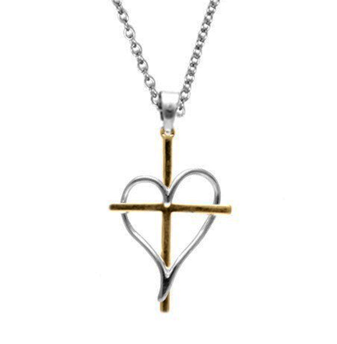 Heart Wrapped Cross Silver w/ Gold Necklace