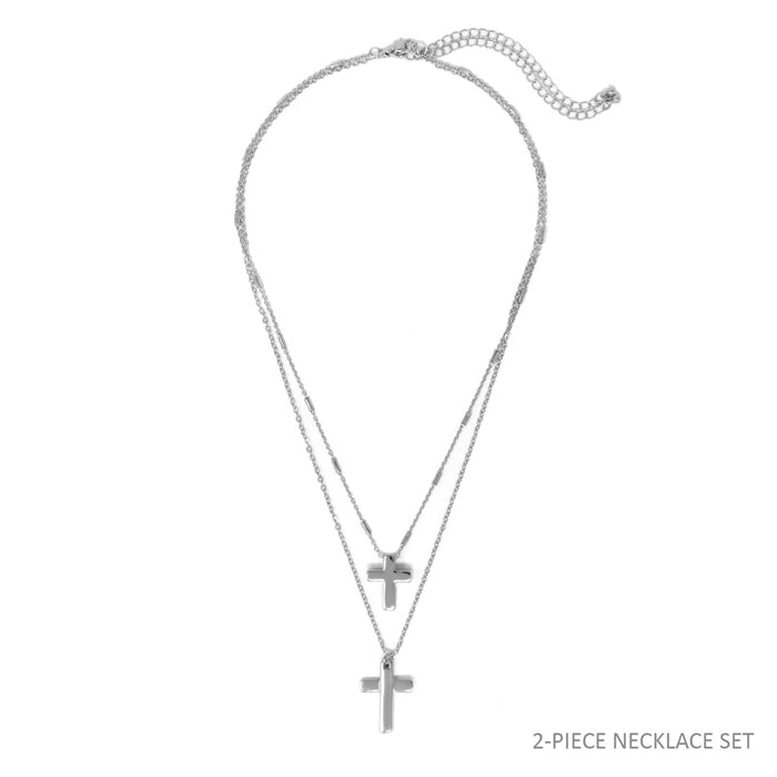 Cross Double Silver Necklace