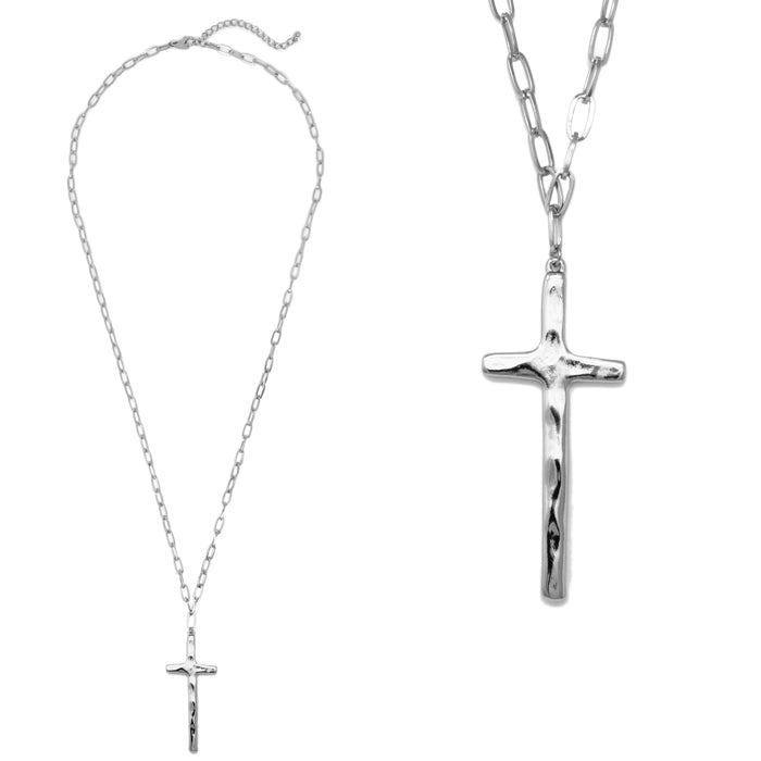 Silver Chain w/ Large Cross Pendant Long Necklace (Copy)