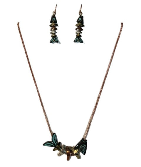 Segmented Multicolor Fish - Copper Chain - N/E Set