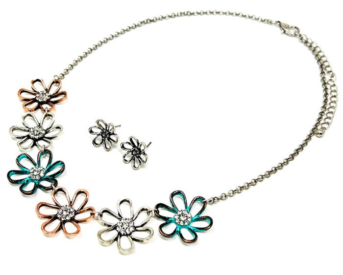Large Flowers w/ Crystals Multipatina N/E Set
