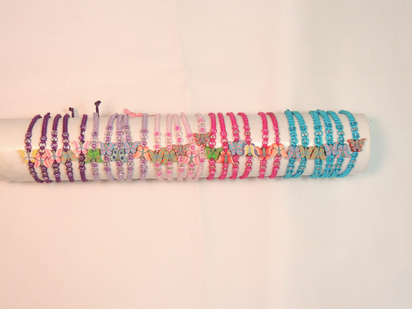 Woven Cord Multicolor Butterfly Flower Slider Bracelets