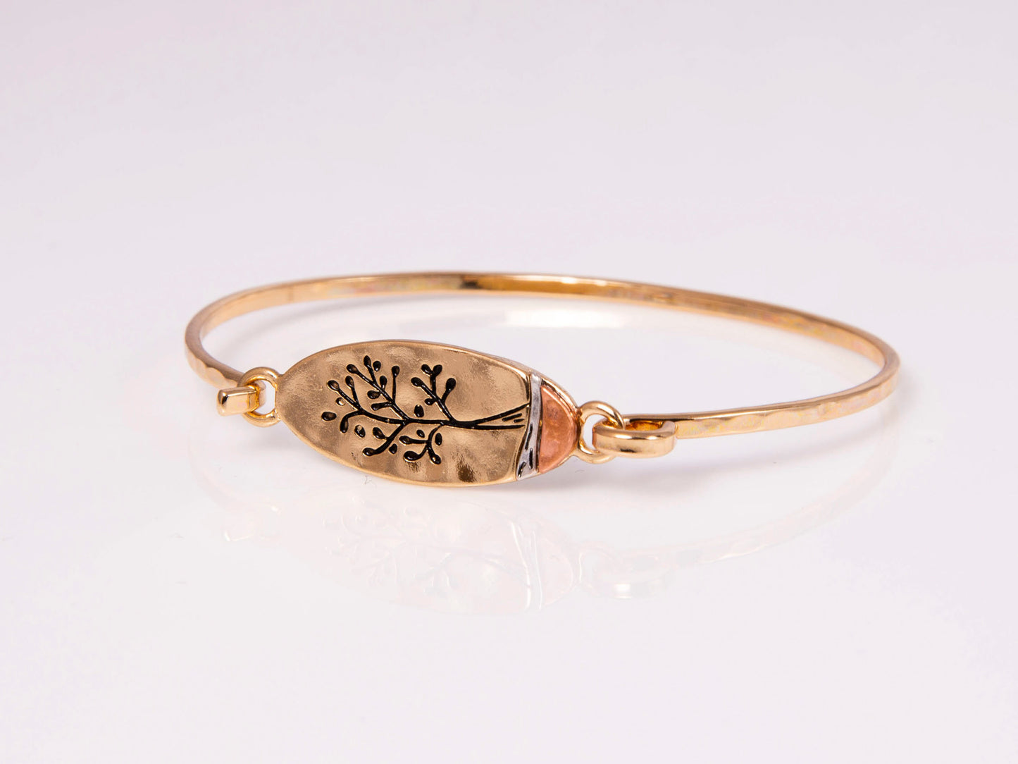 Gold Oval Tree Of Life Cuff Bracelet