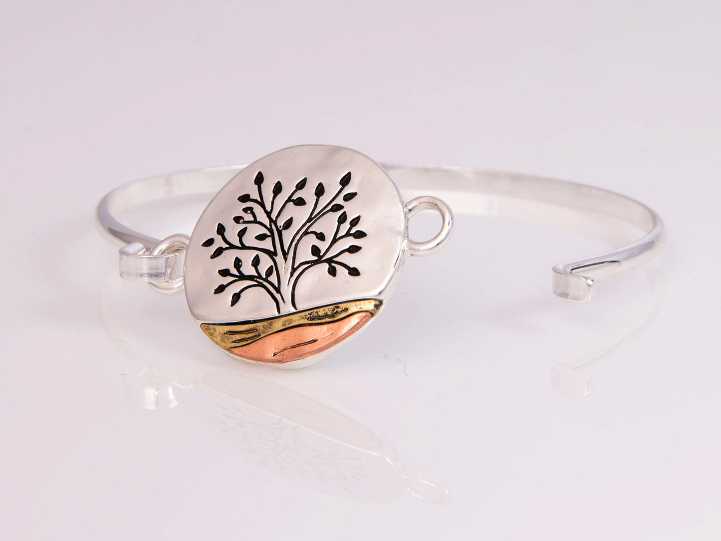 Silver Round Tree Of Life Cuff Bracelet