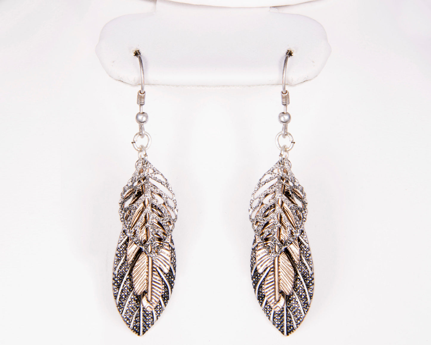 Layered Leaves Earrings - Gold & Silver