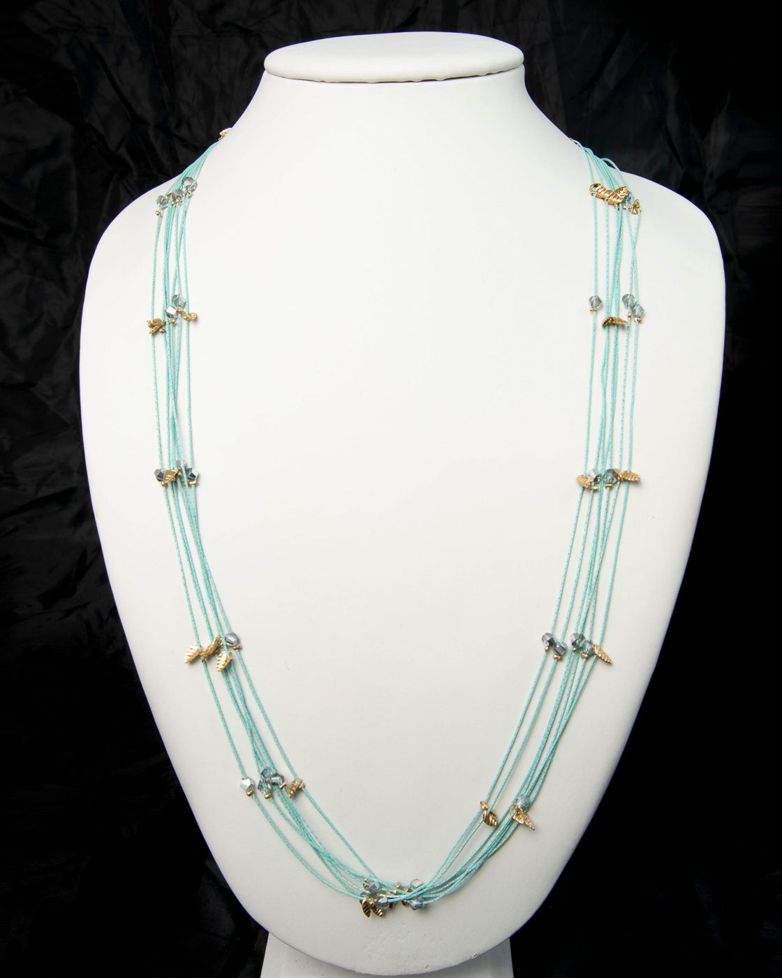 Black Multi Strand w/ Mini Gold Leaves Necklace